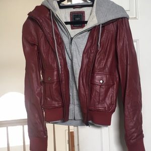 Leather jacket with a hood